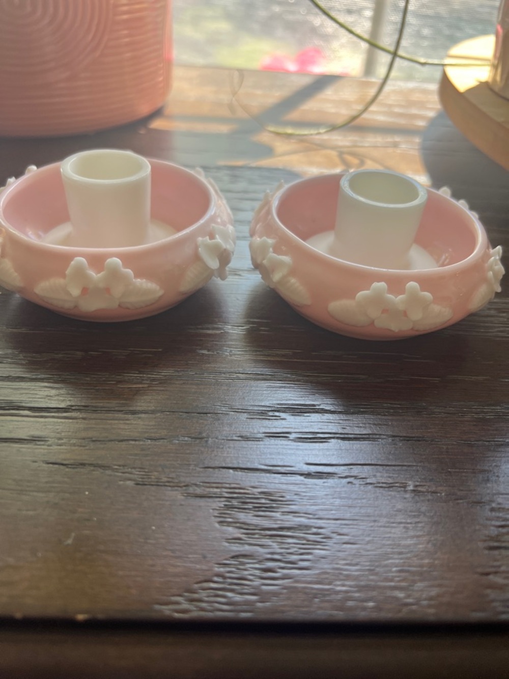 Nercrest (Japan) Vintage Pink Floral Porcelain Candle Holders - Set of 2